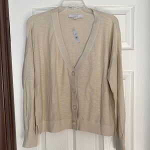 LOFT Light Beige Button-Up Cardigan